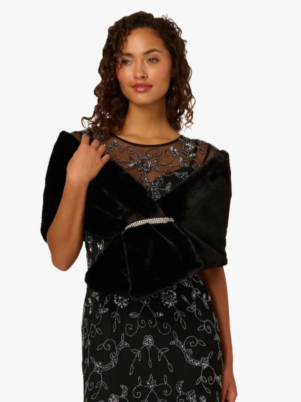 Adrianna Papell Women's Embellished Faux Fur Wrap One Size